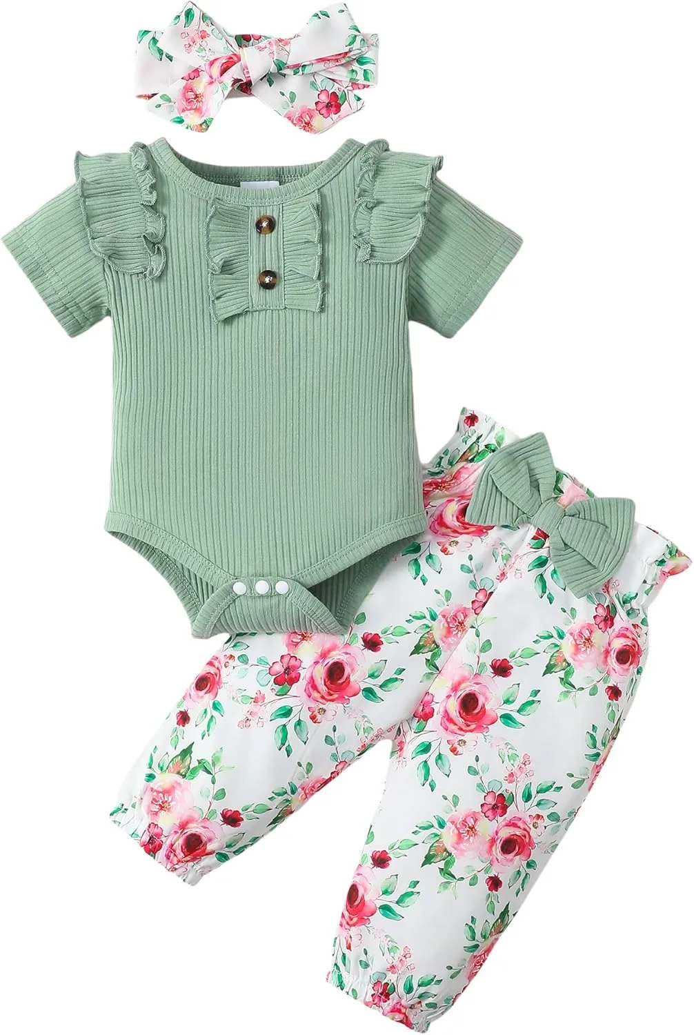 baby girl ruffle romper floral pants set_best_review_1751987995